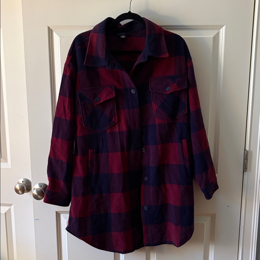 Woolx Sutton Button-Up wool Shacket - Cranberry Navy